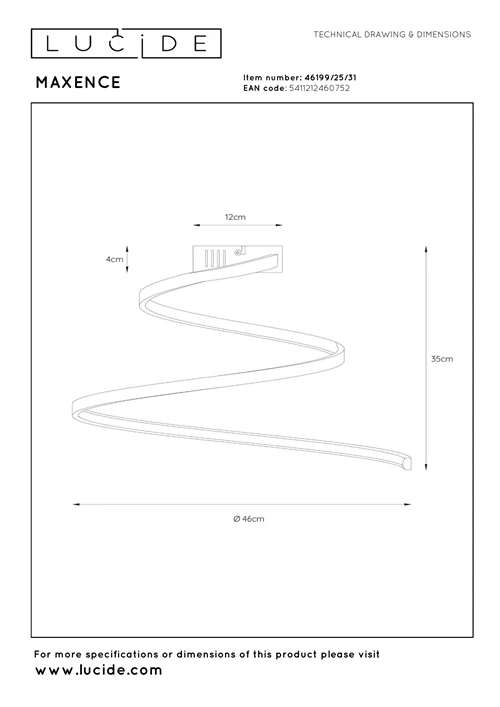 Lucide MAXENCE - Plafonnière - Ø 46 cm - LED 3 StepDim - 1x24W 3000K - Wit - technisch